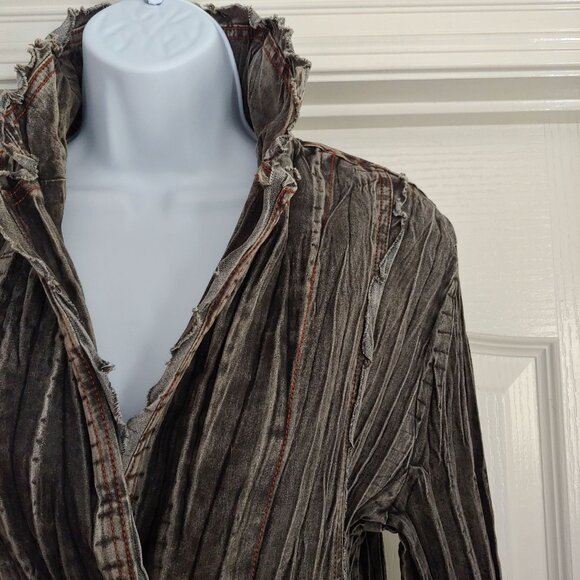 Womens Crepe Faded Grunge Rocker Steampunk Regency Victorian Vampire Shirt L - Picture 4 of 14